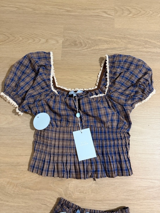 Checked Maxi Skirt in Blue and Tan - Picture 4 of 5